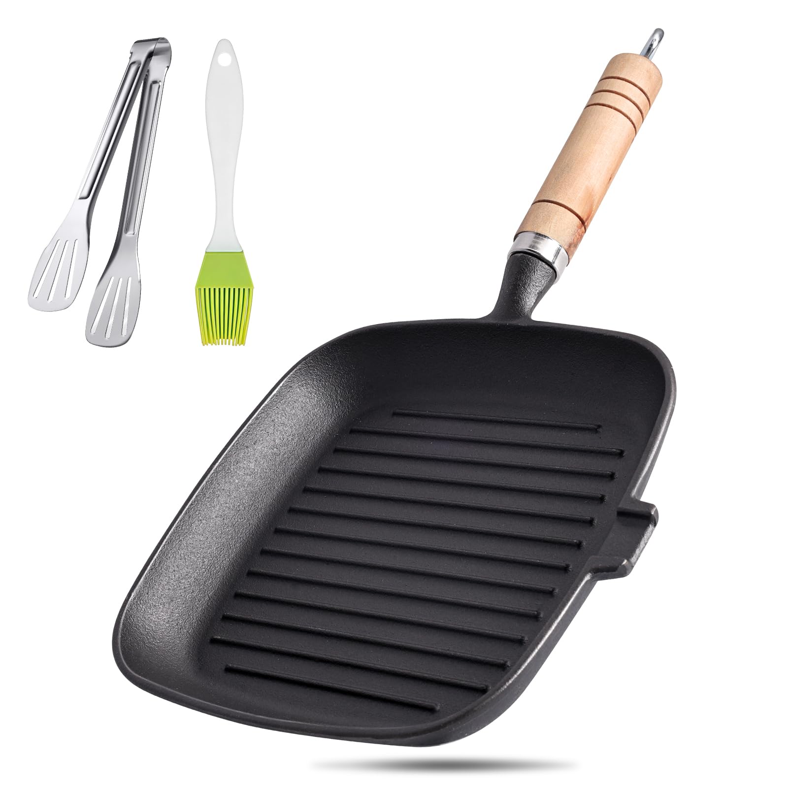 Taekooki Cast Iron Square Griddle Steak Pan 22cm with Tipping Spout