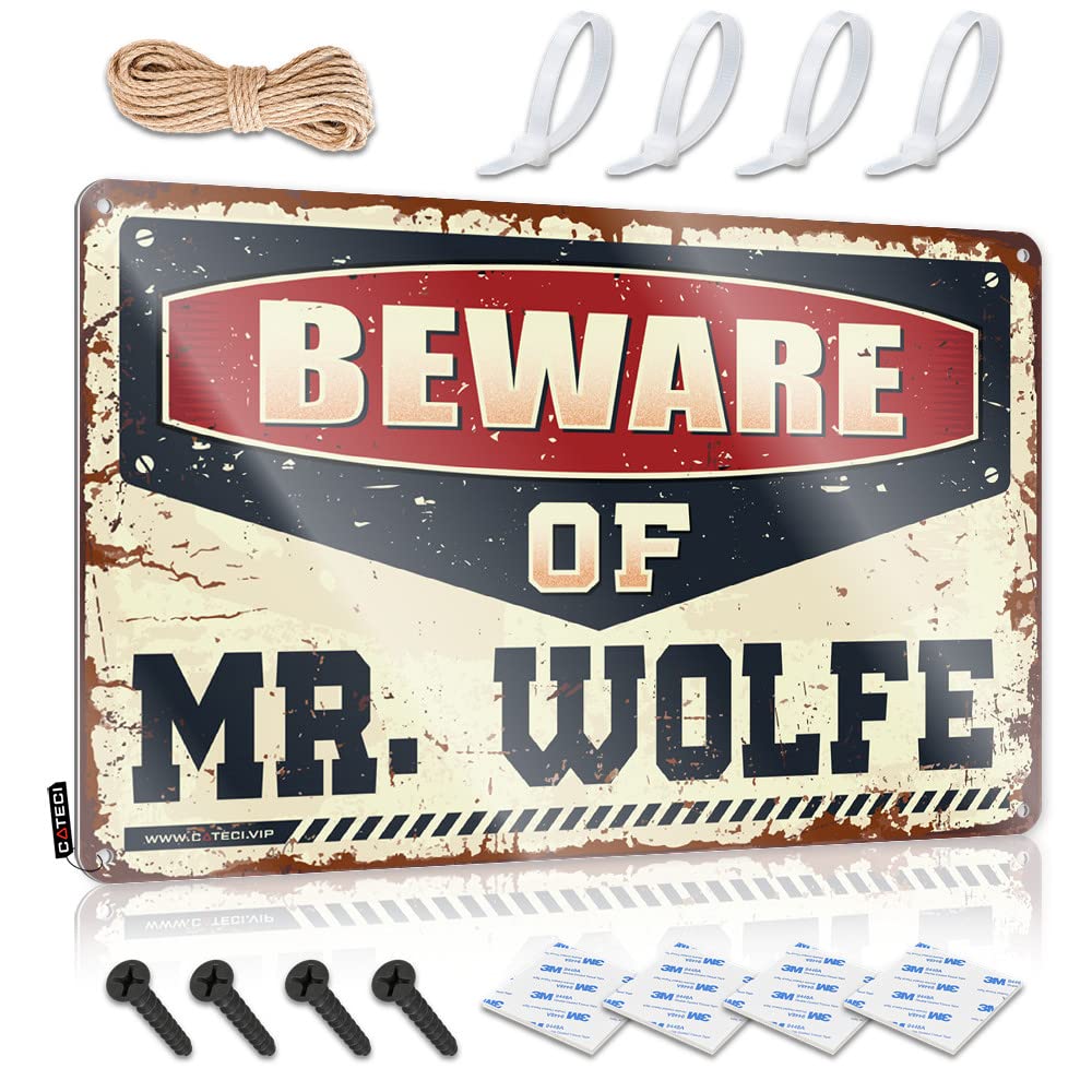 Tin Signs Camping Rules Beware Of Mr. Wolfe Tin Sign Bar Metal Tin Sign Funny Kitchen Tin Signs(30X40CM)