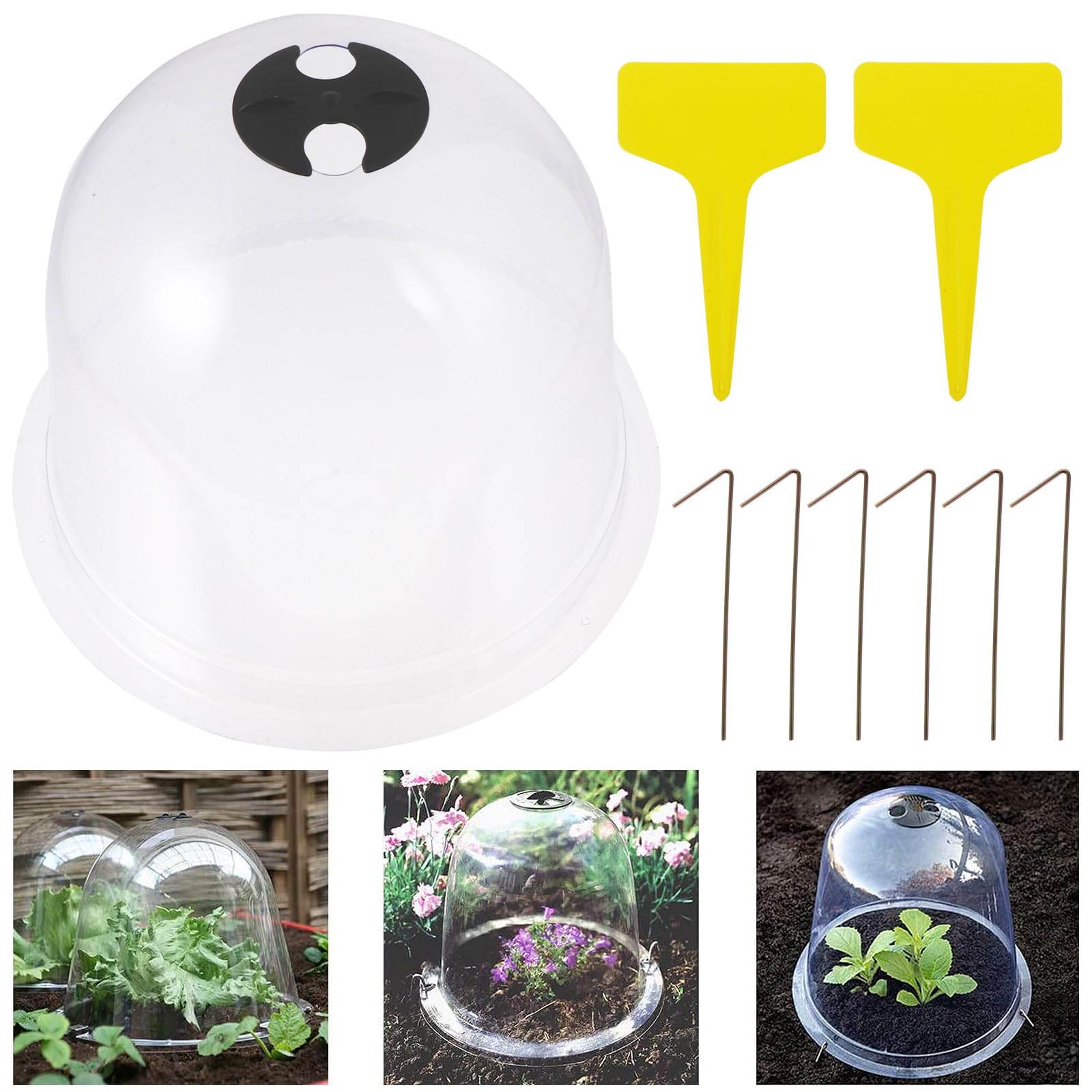 6 pièces Lot Cloches de Protection pour Semis avec Piquets de Fixation Sol et Étiquettes Housse Plastique Respirante pour Plantes Protection Gel et Froid Couleur Aléatoire