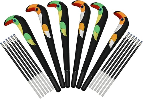 Miniatura 7 de Maydahui 6 bolígrafos de gel de punta redonda Toucan, bonitos bolígrafos de flamenco, de dibujos animados, animales, pájaros, de silicona, 12