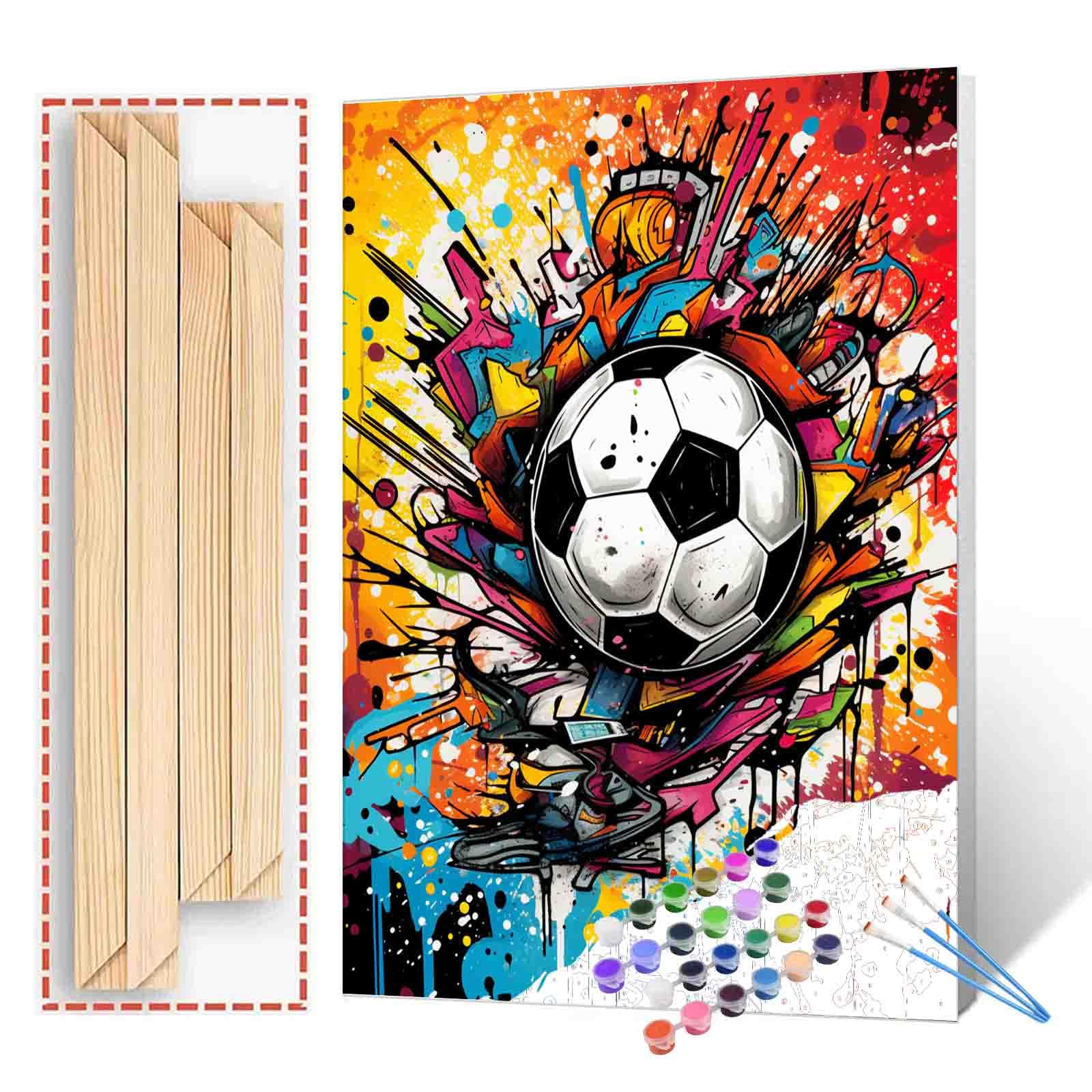 Extreme Sports Soccer Oil Paint by Numbers for Adults Kids Men Sports Digital Painting Kits for Beginner Oil Pictures Graffitic Football Paintwork Home Room Decor 16''Wx20''H Pop Gift（DIY Frame）