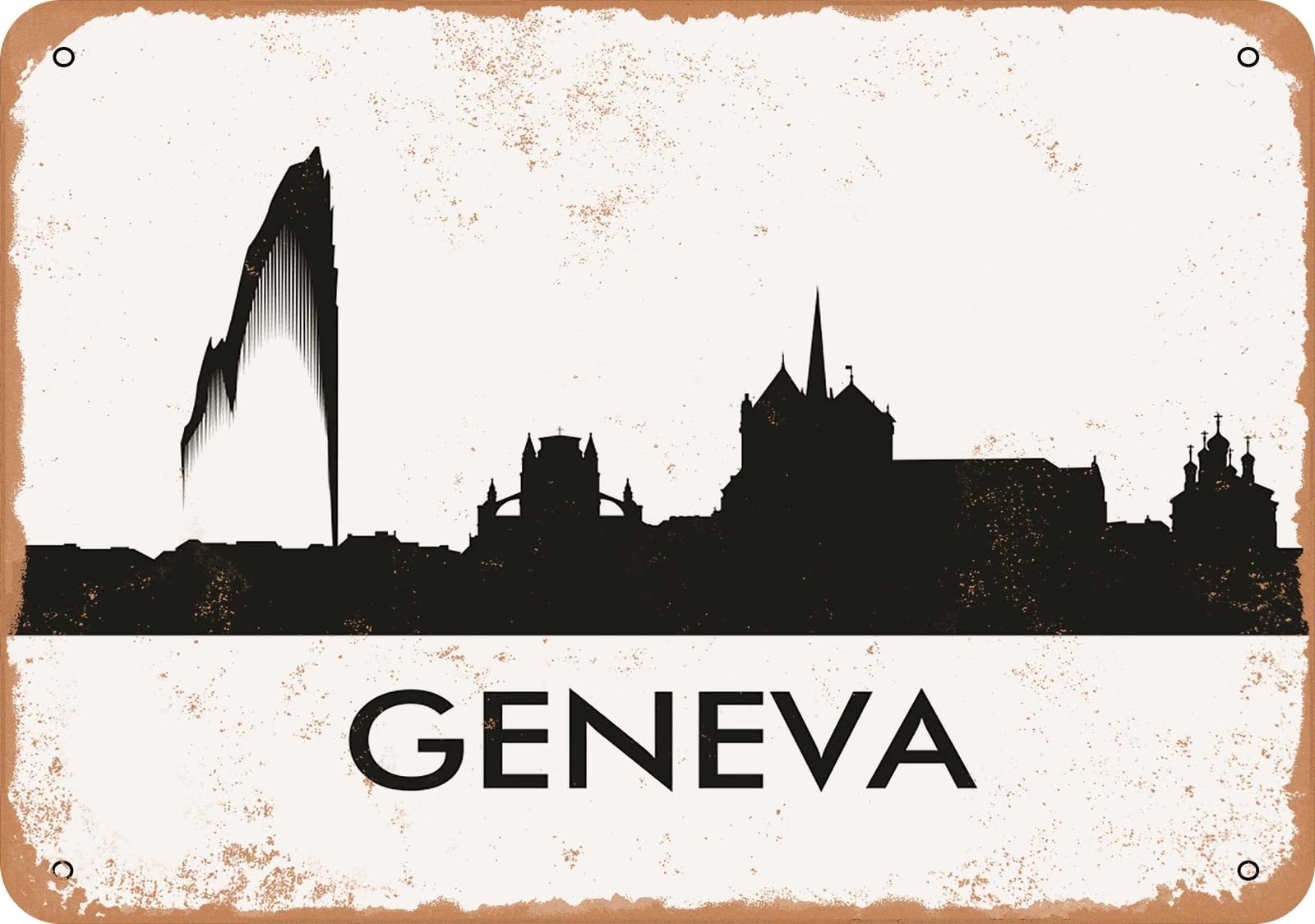 Miaomansenstore Metal Sign - Geneva Skyline - Vintage Look Home Decor
