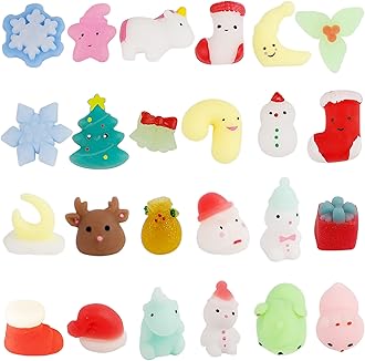 24 Pcs Squishy Toys, Christmas Kawaii Assorted Stress Relief Toy, Mini Snowman Bell Sock Moon Unicorn Gifts for Birthday Holiday Party for Kids