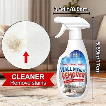 Wall Mold Remover,Highly Effective Removal Spray, Wall Cleaner Spray,Multi-Surface Cleaning Solution,Suitable Fortiles, Fabrics, Bathrooms, And Kitchen8.12 Fl Oz(Sponge*1+Cloth*1)
