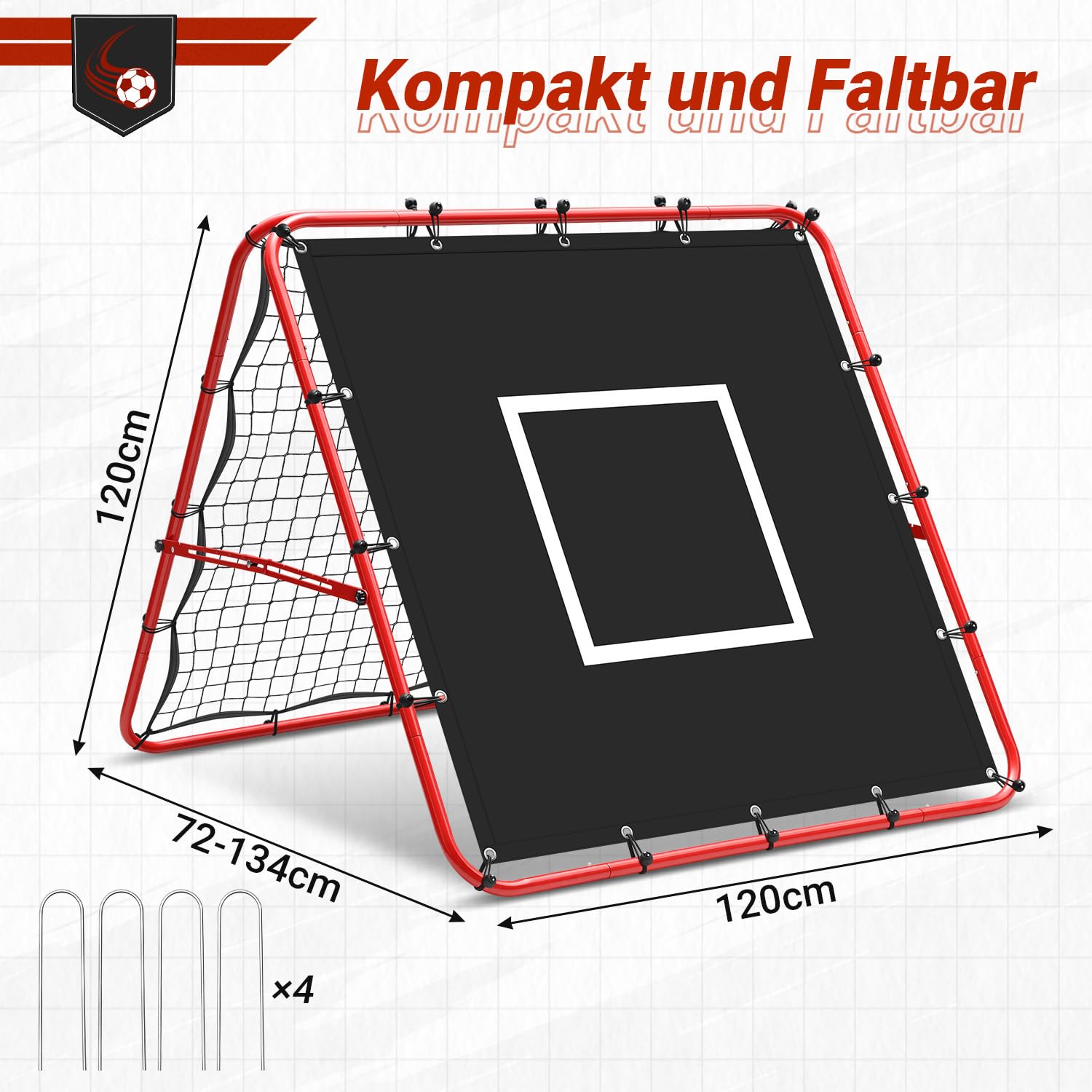 Fußball Rebounder Rückprallwand Netz,Kickback klappbar Rebound-Netz mit Ziel für Training Sports, Metallrohr/PE Gewebe, Baseball Basketball Prellwand