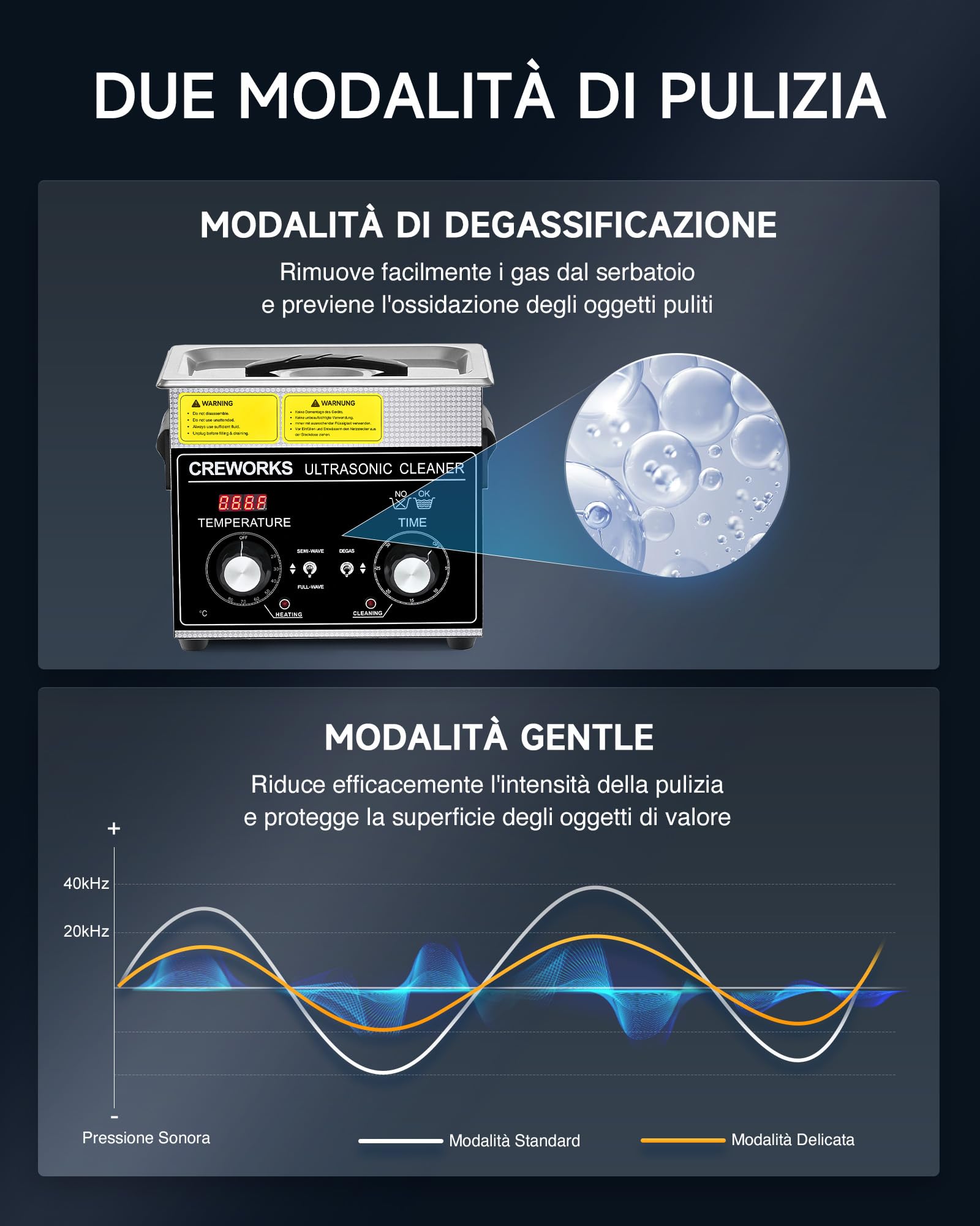Pulitore Ultrasuoni 3L 120W Acciaio Inossidabile con Riscaldatore Timer Degas
