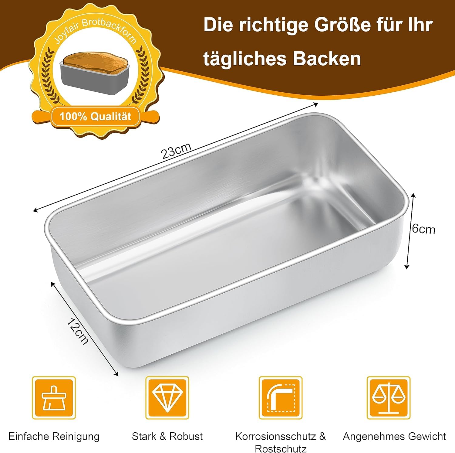 Joyfair - Set di 2 stampi per pane e torte, in acciaio inox, 23x12x6 cm, sani e atossici, facili da sformare e lavabili in lavastoviglie