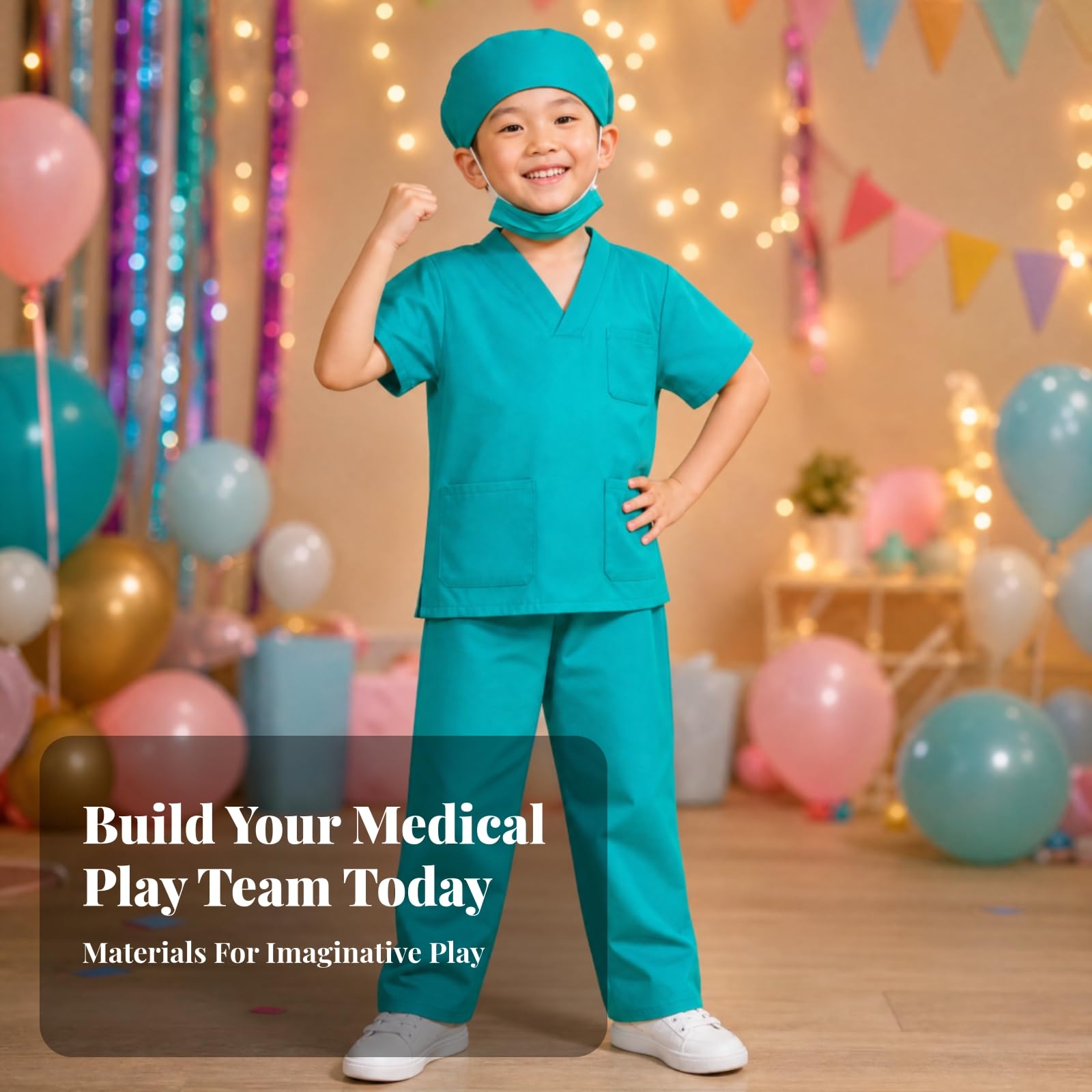 Kinder-Arztkostüm aus Polyester elastischer Bund OP-Kostüm mit Hose und Kappe leicht Krankenschwester-Spielset für Rollenspiel, Rosa, 110CM