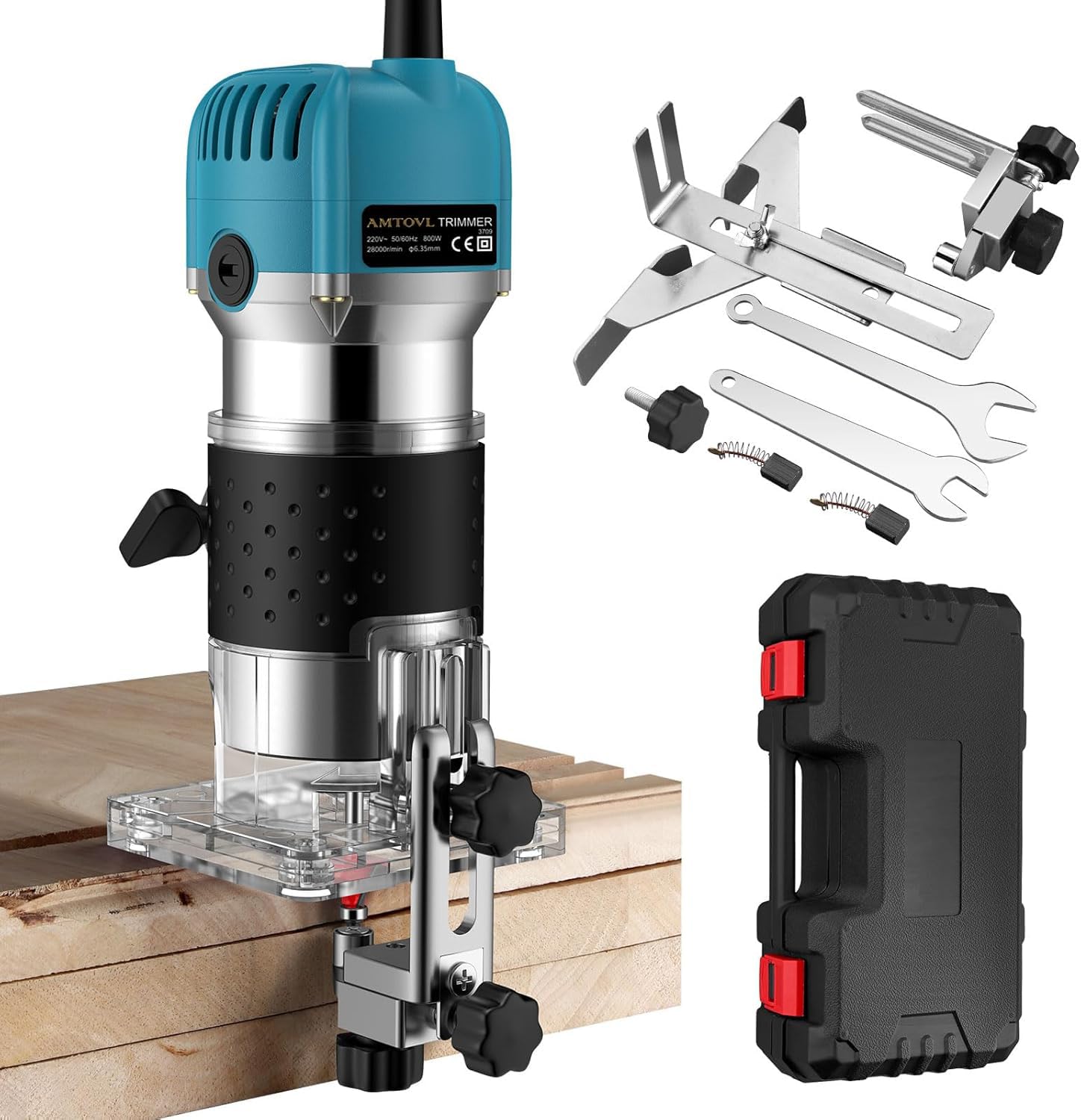 AMTOVL Wood Trimmer, 1/4" 6.35mm Electric Wood Hand Trimmer Laminator 800W 30000R/min Electric Hand Wood Trimmer Laminator Router Joiners Tool for DIY Woodworking