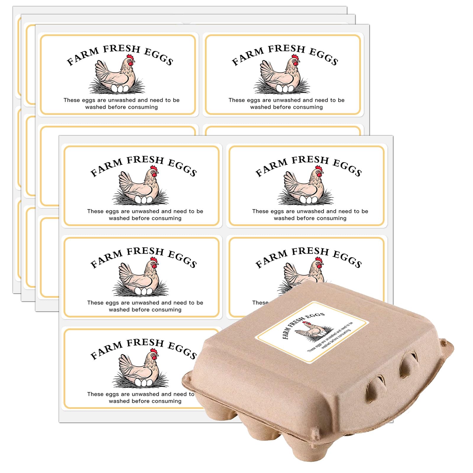 GSCWLD 60-Pack 2"x4" Rectangle Egg Carton Stickers - Farm Fresh Chicken Egg Labels, Self-Adhesive Packaging Stickers for Unwashed Eggs (Farmers Market