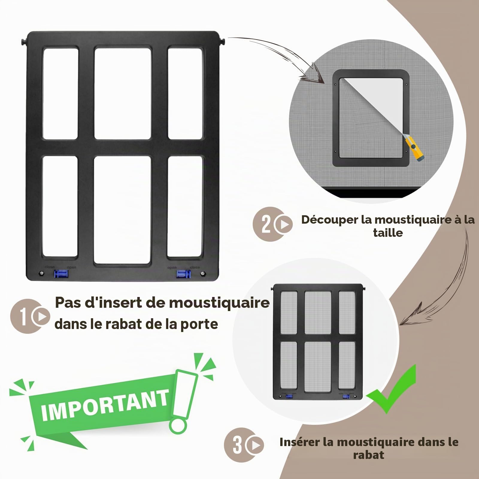NAMSAN Portes pour Chiens, Chatiere pour Moustiquaire, Facile da Installare Verrouillable Porte Moustiquaire pour Chien pour Moyen/Grand Chien (34 cm x 44 cm)