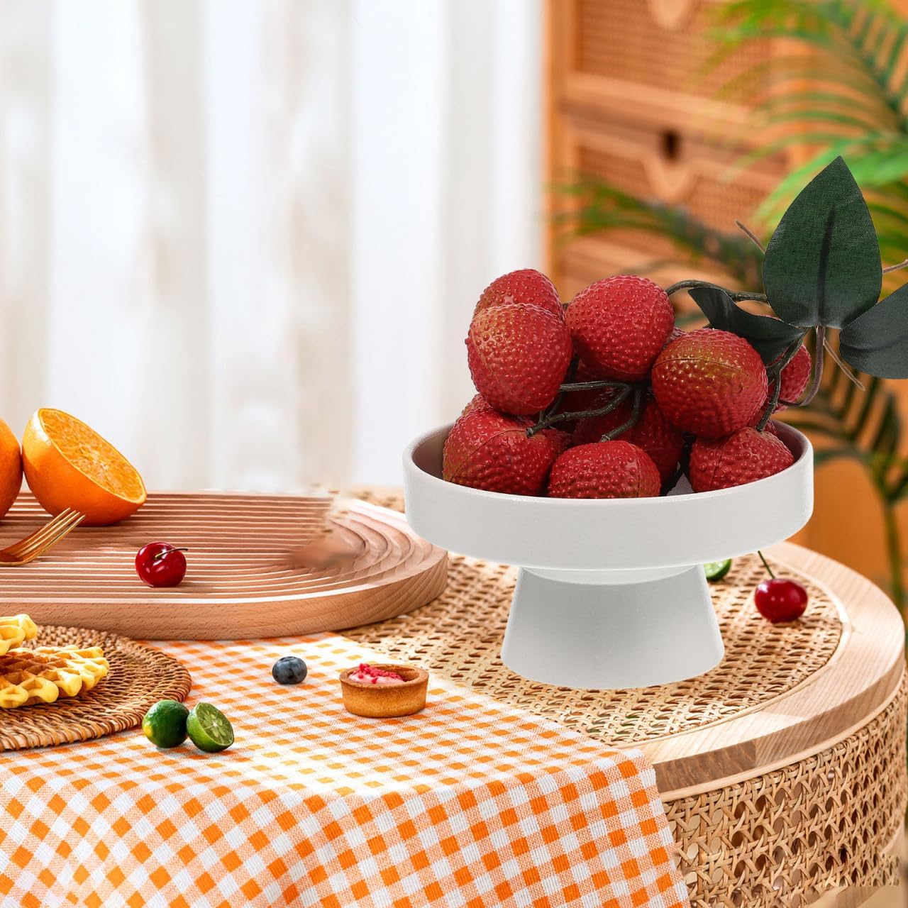 DOITOOL Ceramic Fruit Tray Footed Fruit Tray Pedestal Bowl for Serving Dessert Display Stand High Base Snacks 5.11 X 5.11 X 2.67 in for Kitchen Counter Dining Table Home Decor