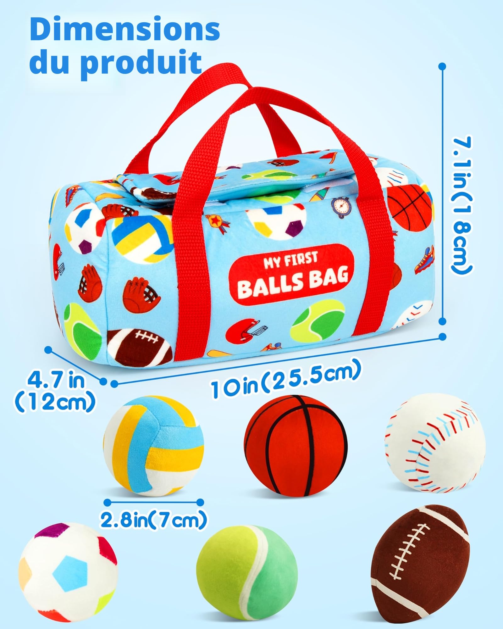 Vanmor Sensory Sports Balles pour tout-petits, jouets éducatifs avec sac de voyage, parfait pour le développement sensoriel, excellent cadeau