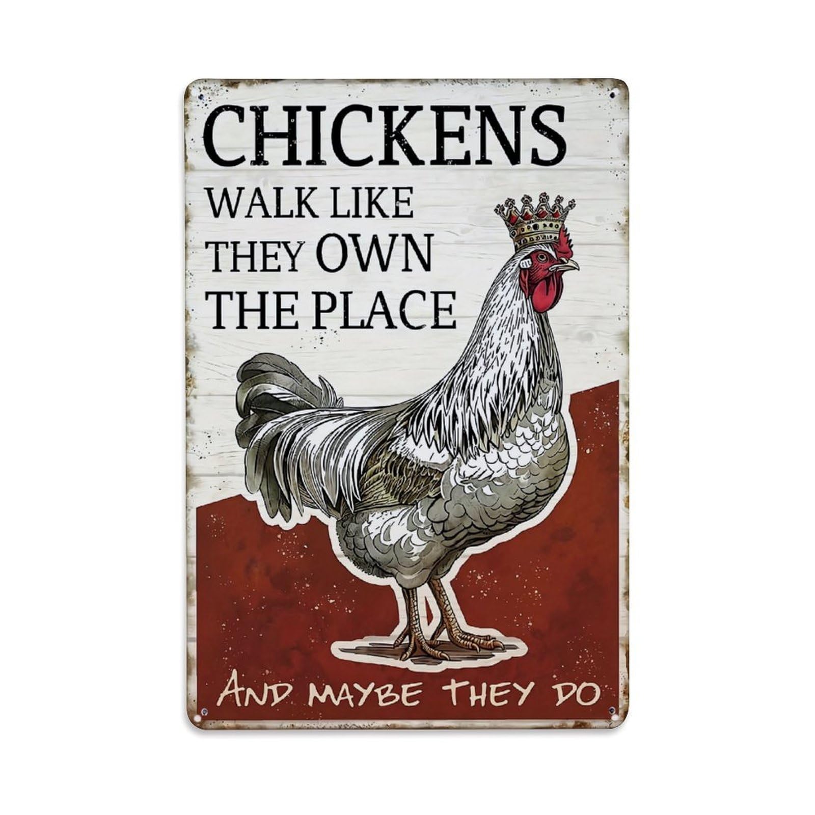 Jdfenggu Vintage Chicken With Crown Walking Proudly Retro Metal Tin Sign, Decor Art Poster For Bar, Home, Man Cave, Kitchen, Laundry Room Gift 8X12inch