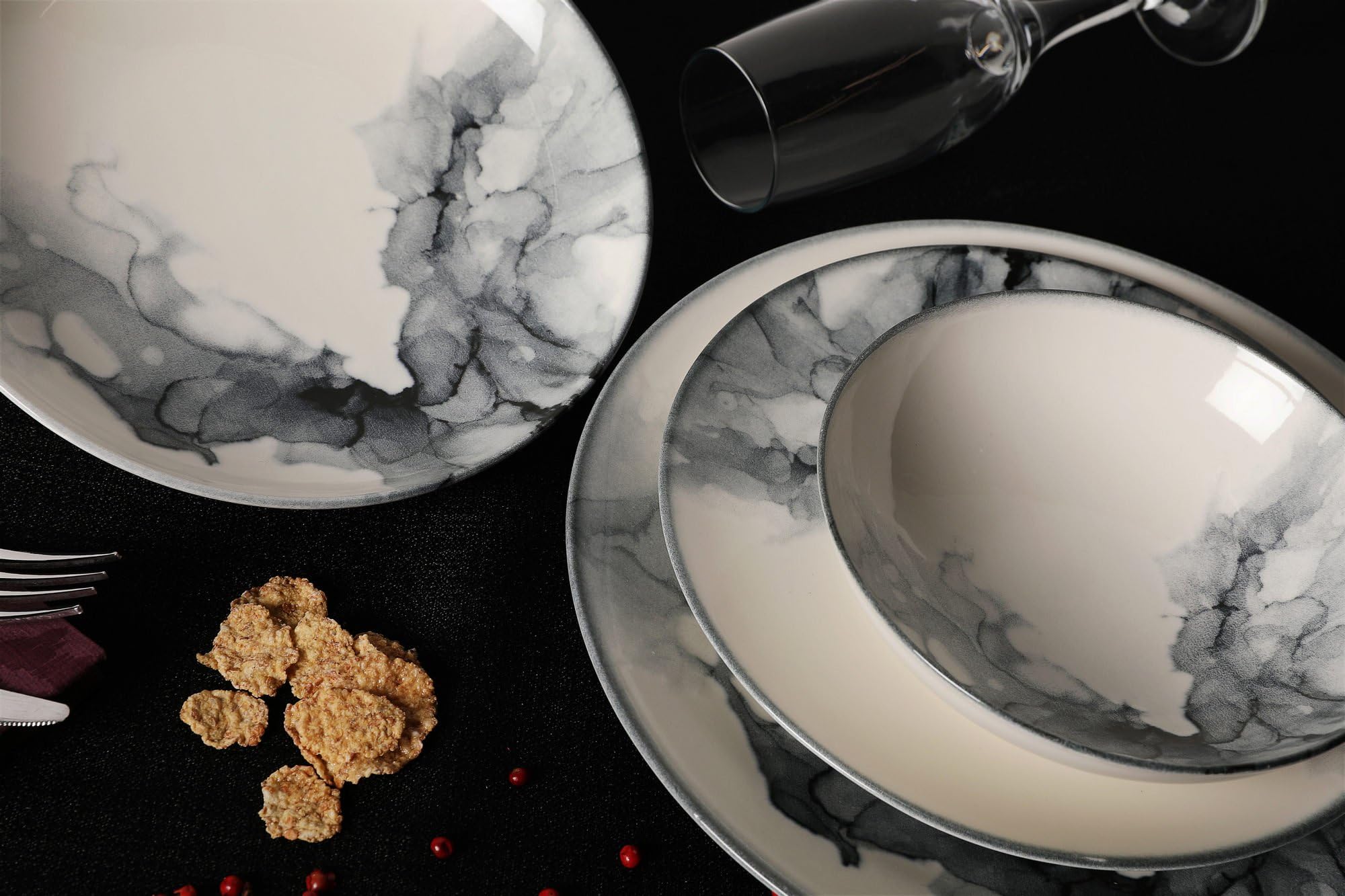 Elegant 24-Piece Dinner Set, 100% Porcelain | Includes Deep Plates, Cake Plates, Service Plates & Bowls | Microwave & Dishwasher Safe | Perfect for Any Occasion