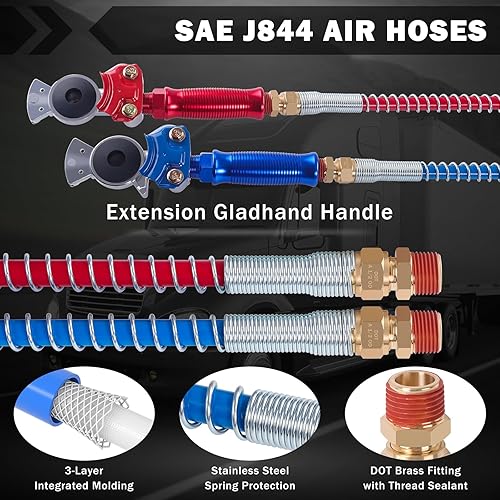 Miniatura 4 de Mangueras de freno de aire en espiral de 15 pies y conjunto de cable de alimentación eléctrica ABS con kit de resorte tierno y Gladhands y asas, kit