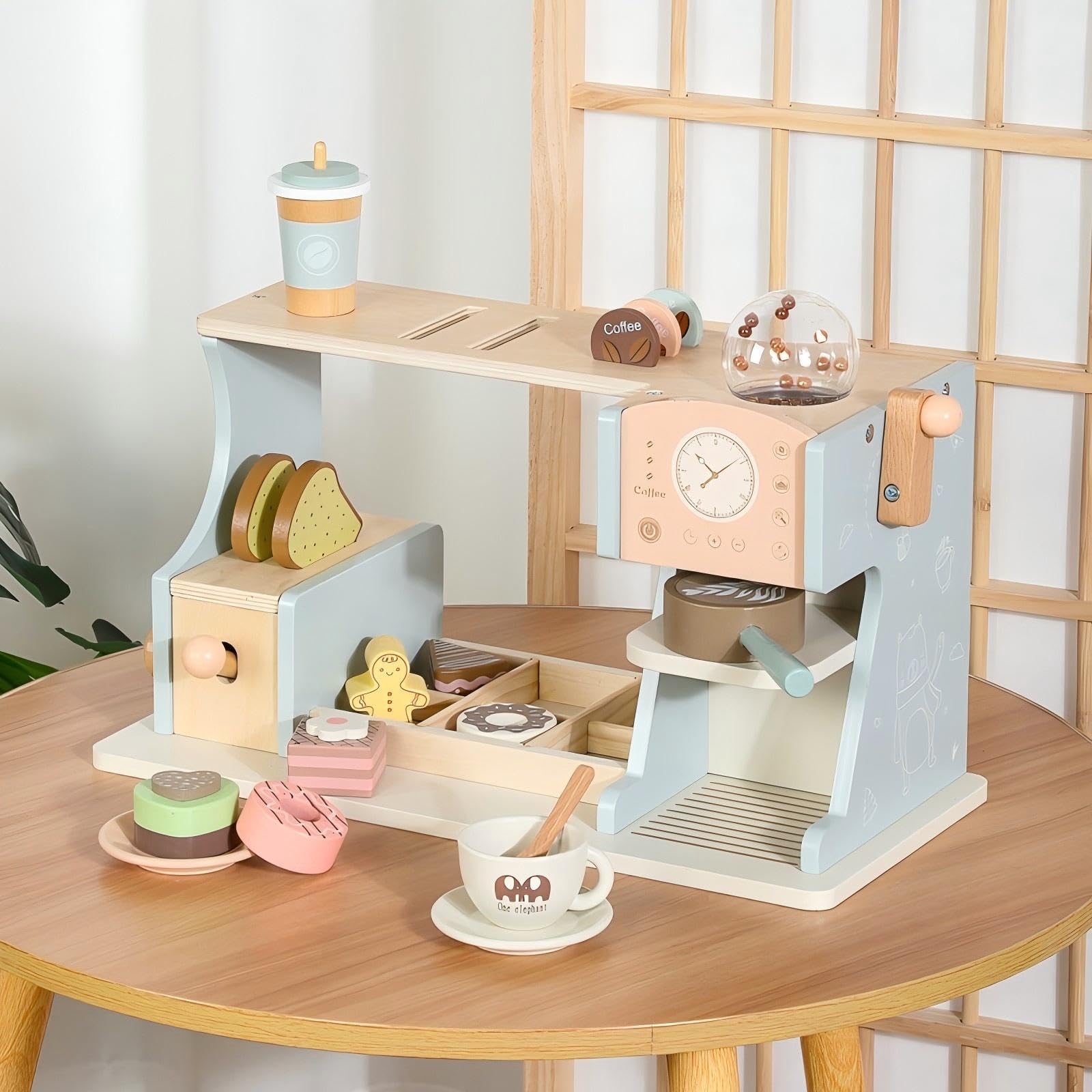 Wooden Coffee Machine Toy for Kids: Wooden Play Kitchen with Kitchen Accessories, Kids Role Play Toy Shop for 3-5 Year Old Boys & Girls (Style2)