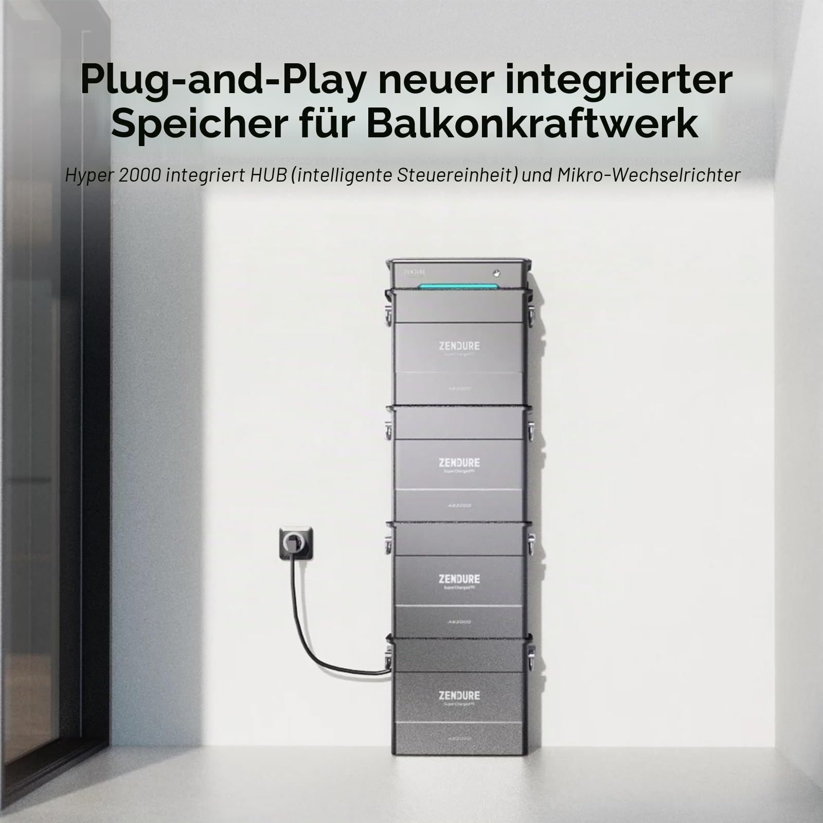 Zendure SolarFlow Hyper 2000, Balkonkraftwerk mit Solareingang von 1800 W, integriertem Hub (intelligente Steuereinheit) und Mikrowechselrichter, bidirektionale AC-Ladung von 1200 W