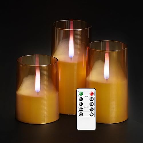 Vista 12 de Velas LED sin llama mejoradas con efecto de llama parpadeante, 7 piezas de velas operadas por batería con temporizador remoto, velas LED de pilar