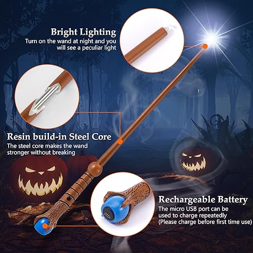 Miniatura 8 de ChampWe Varita mágica iluminadora recargable para niños, colección de brujas, accesorios de cosplay con libro de hechizos y caja de regalo (hoja)