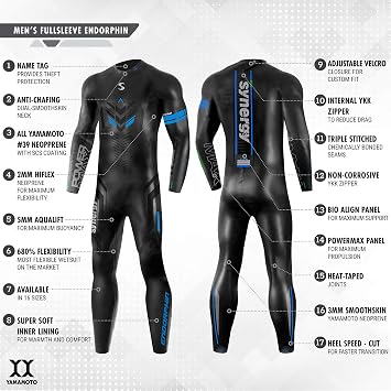 Synergy Triathlon Wetsuit Mens Endorphin Full Sleeve Neoprene for Open Water Swimming