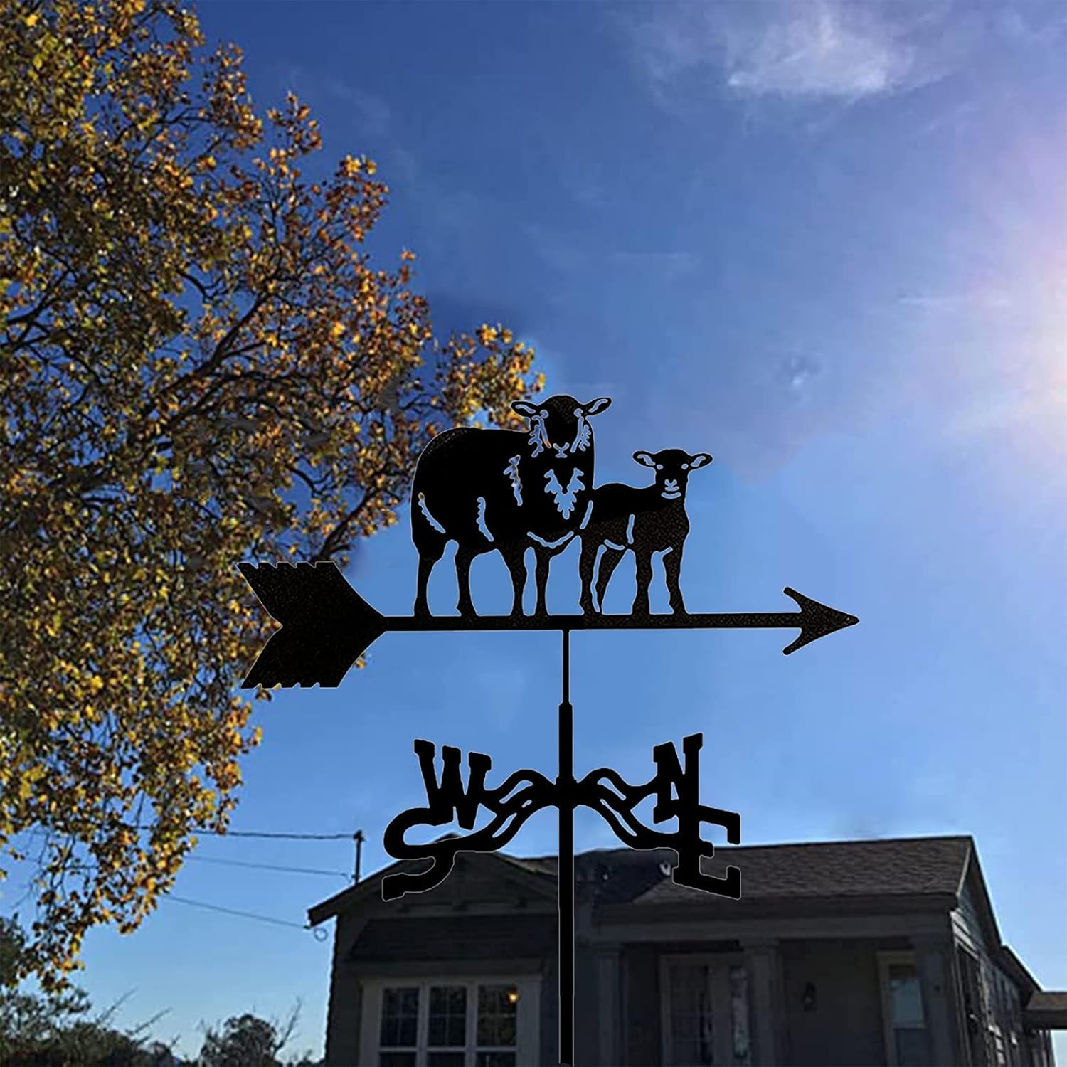 Weathervane, Weather Vane,Weather Vane for Sheep and Lamb Ornament Metal Weathervane Practical Wind Vane Outdoor Roof Garden Decor Yard Wind Direction Indicator