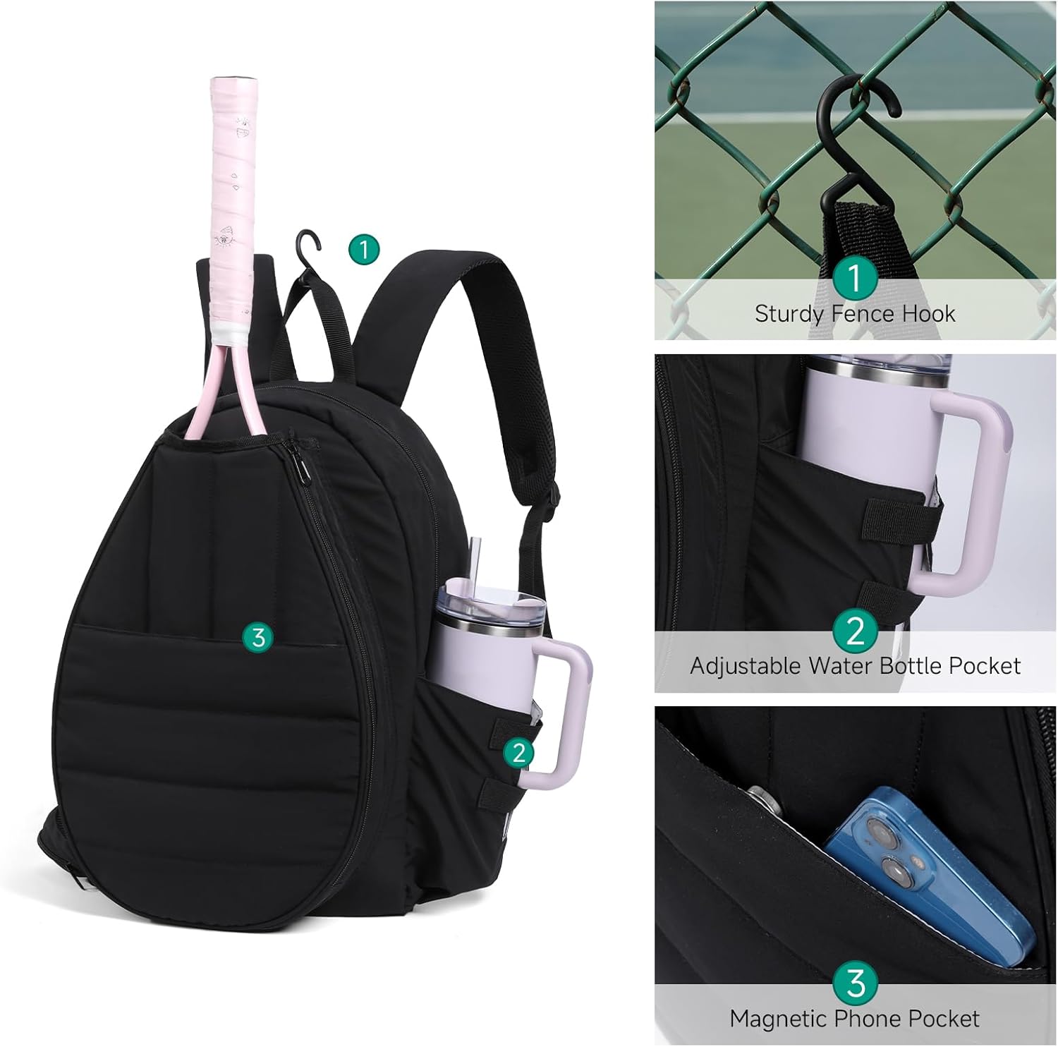 Tennis Bag for Women, Tennis Backpack for Men Holds 2 Rackets with Shoe Compartment, Wet Pocket, Coin Purse, Compatible with Pickleball, Tennis, Racketball