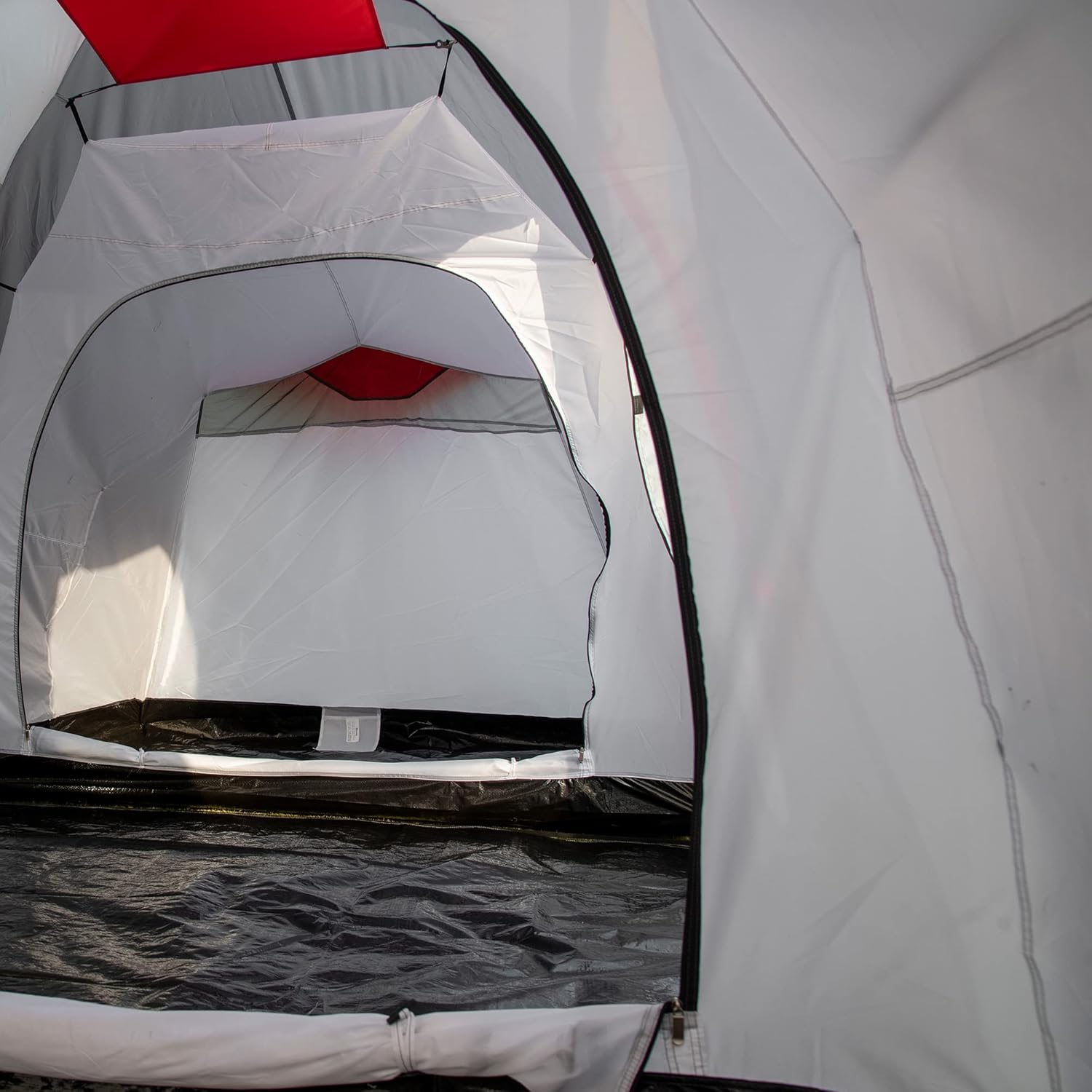 Интериор view of the tent showing inner tents and floor