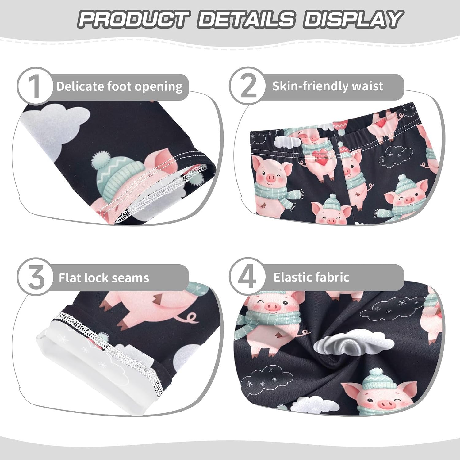 Girls Activewear Leggings Cute Pig Black