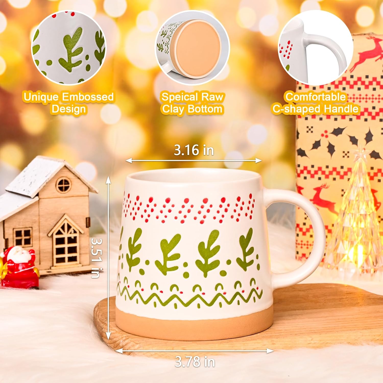 Maustic Christmas Mugs Set of 4, Christmas Coffee Mugs, Ceramic Holiday Mug for Hot Cocoa, Hot Chocolate, Coffee, Tea, Family Gifts, 14 Oz, Microwave & Dishwasher Safe - Image 3