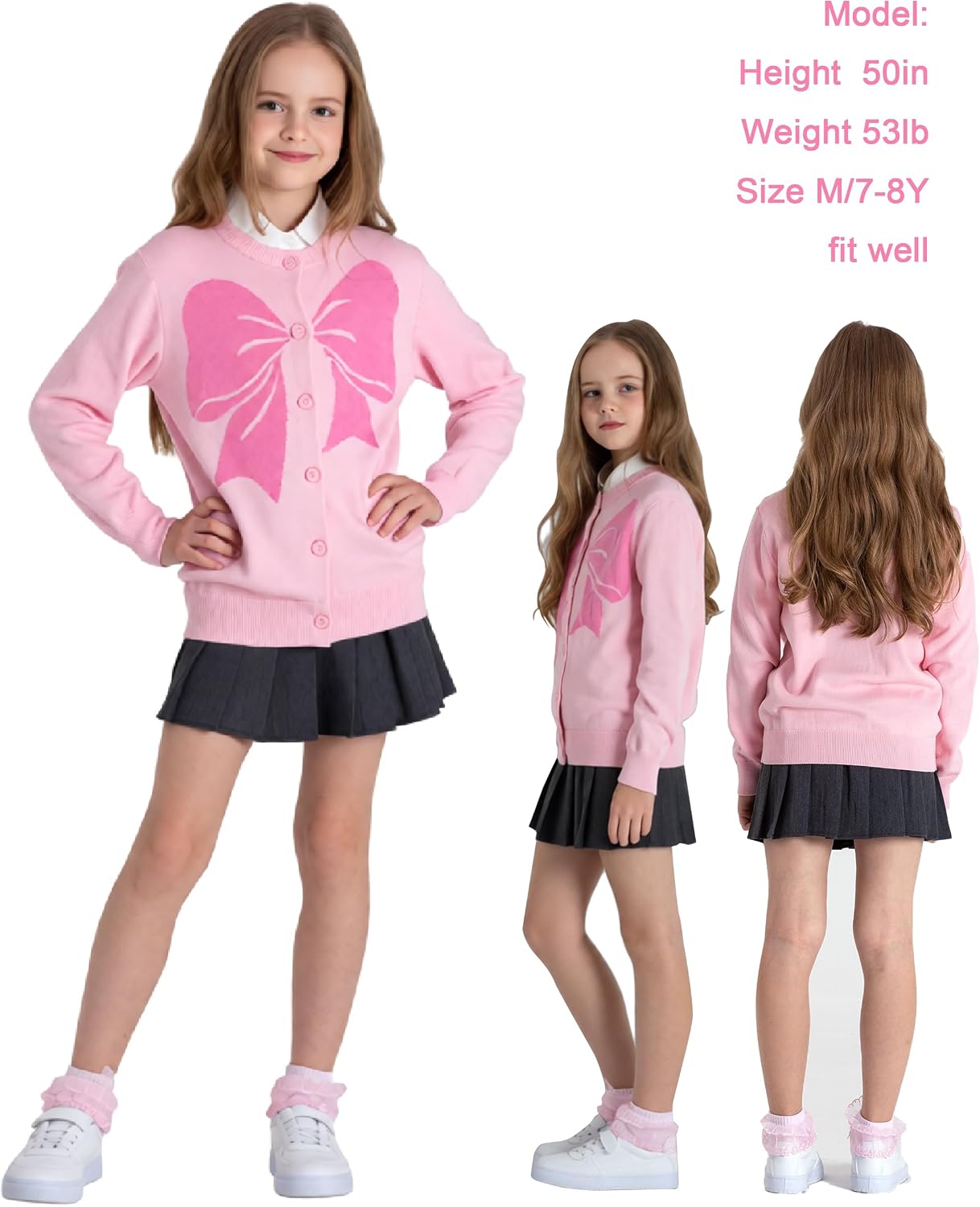JSTEX Girls Cotton Cardigan Cute Kids Bow Sweater Button Front