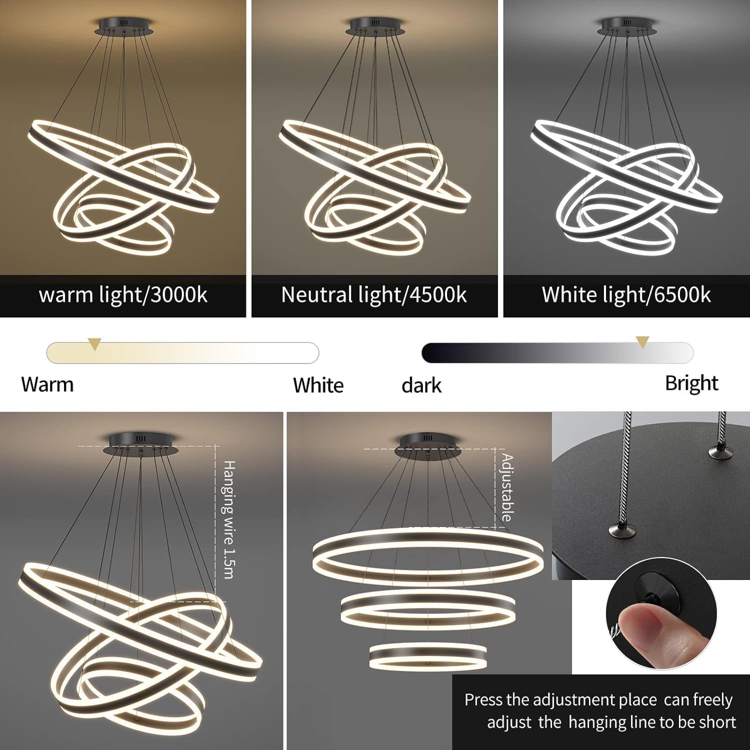 Chandeliers for Dining Room, Dimmable LED Pendant Light Dining Room,3000K-6000K with Remote Control Modern Chandelier