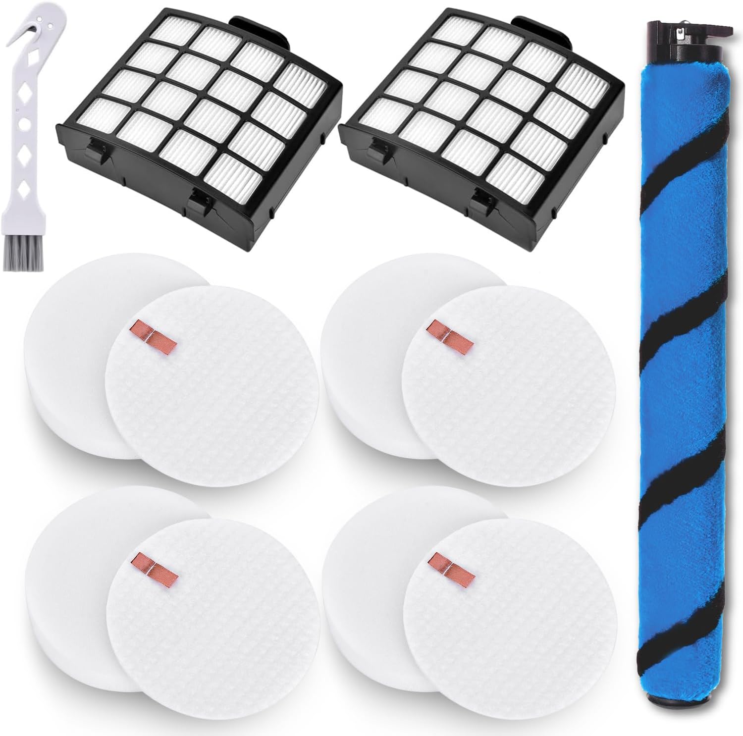 Leadaybetter Filter Replacement for Shark AZ2000 UV2500 AZ2002 AZ2000W AZ2001AMZ Vertex DuoClean PowerFin, Part XHFAZ2000 XFFKAZ2000#1483FC2000, 2 + 4 Filters, 1 Soft Brushroll