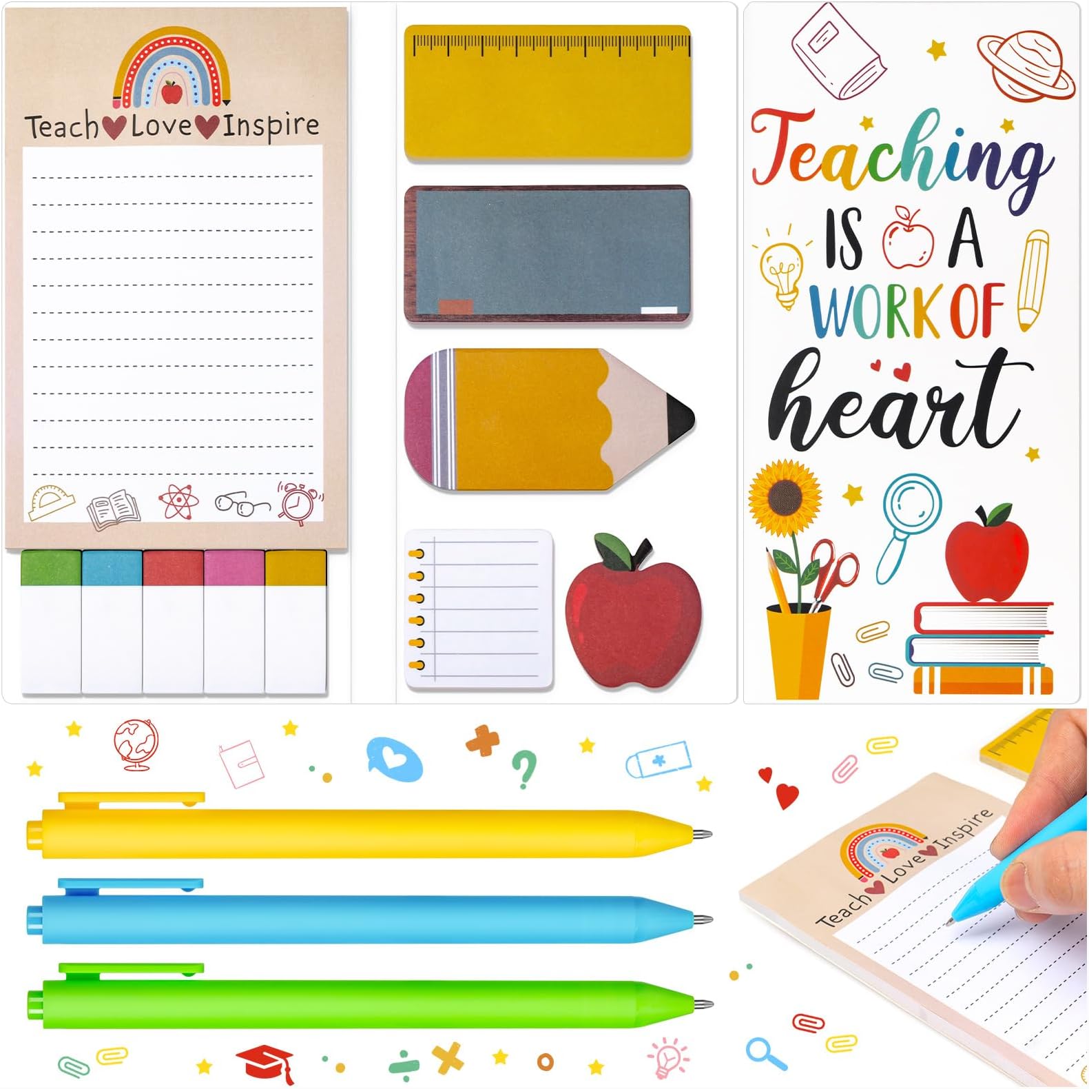 Teacher Sticky Notes, Blackboard Self-Stick Note Pads with 3 Point Pens, Sticky to Do Notepad for Kids Employee School Office, Self-Adhesive Writing Memo Pages,Teacher's Day Appreciation Gifts