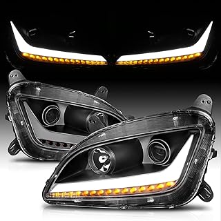 AmeriLite LED Bar LED Turn Signal Light Black Projector Replacement Headlights Set For Peterbilt 579 587 - Driver and Passenger Side