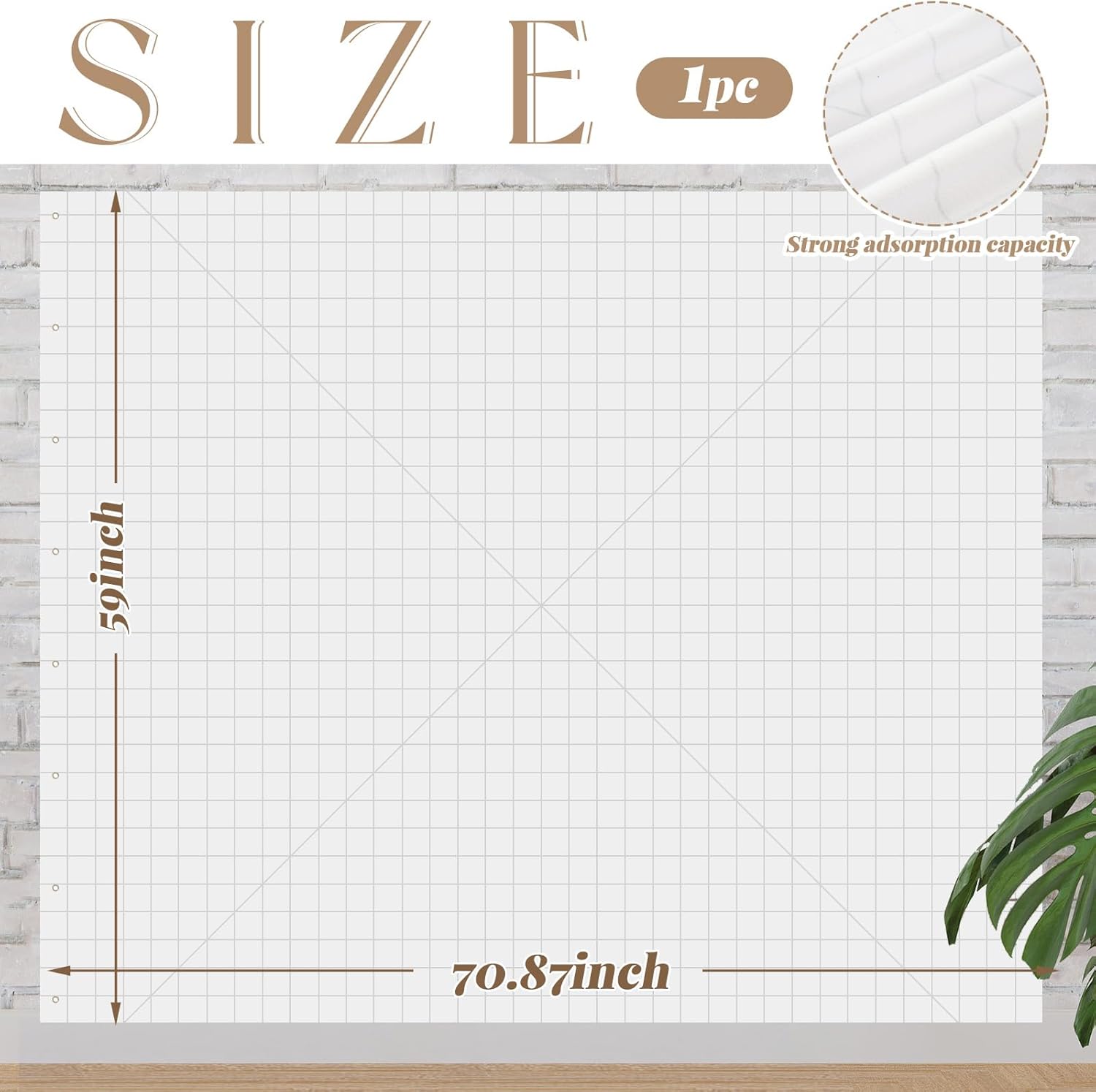 Buryeah 1 Pcs Quilt Design Wall Fabrics 72 in x 60 in with 2 Inch Grid Lines Flannel for Quilting Design Wall Sewing Supplies for Craft Sew Display Double Sided Fleece (White)