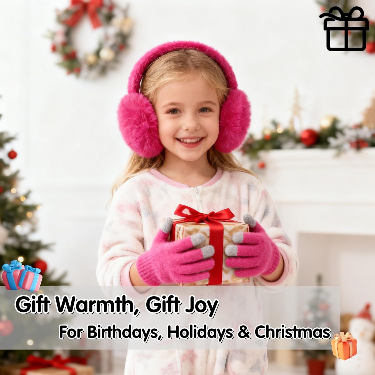 BEARAE Winter Ear Muffs Gloves Set, Fuax Fur Earmuffs with Glove, Foldable Fluffy Ear Warmer Muff for 7-12T Kids Girls Boys - Image 7