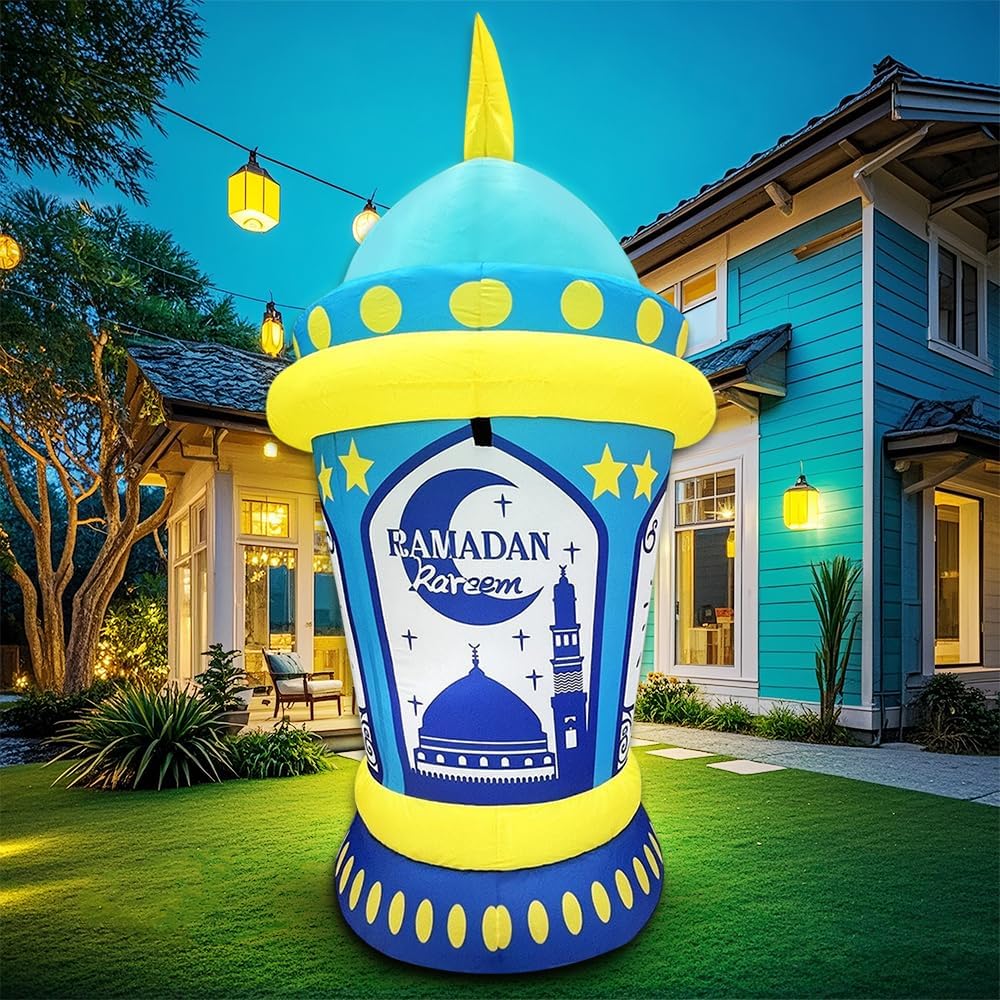 KOOY 5FT Inflatable Ramadan Lantern with Crescent Moon Blow Up Islamic Eid Decor Muslim Holiday Outdoor Decorations, LED Lighted Outdoor Ramadan Decor Yard Lawn Garden Home Party