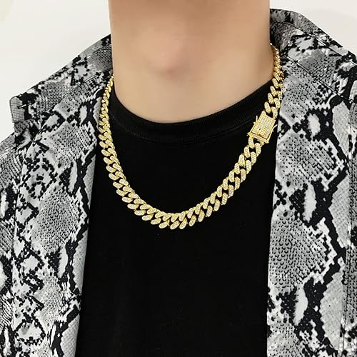 Miniatura 5 de Cadena FEEL STYLE de eslabones cubanos para hombre, dorada, plateada, collar de Miami cubano, cadena de diamantes para hombre, joya estilo Hip Hop