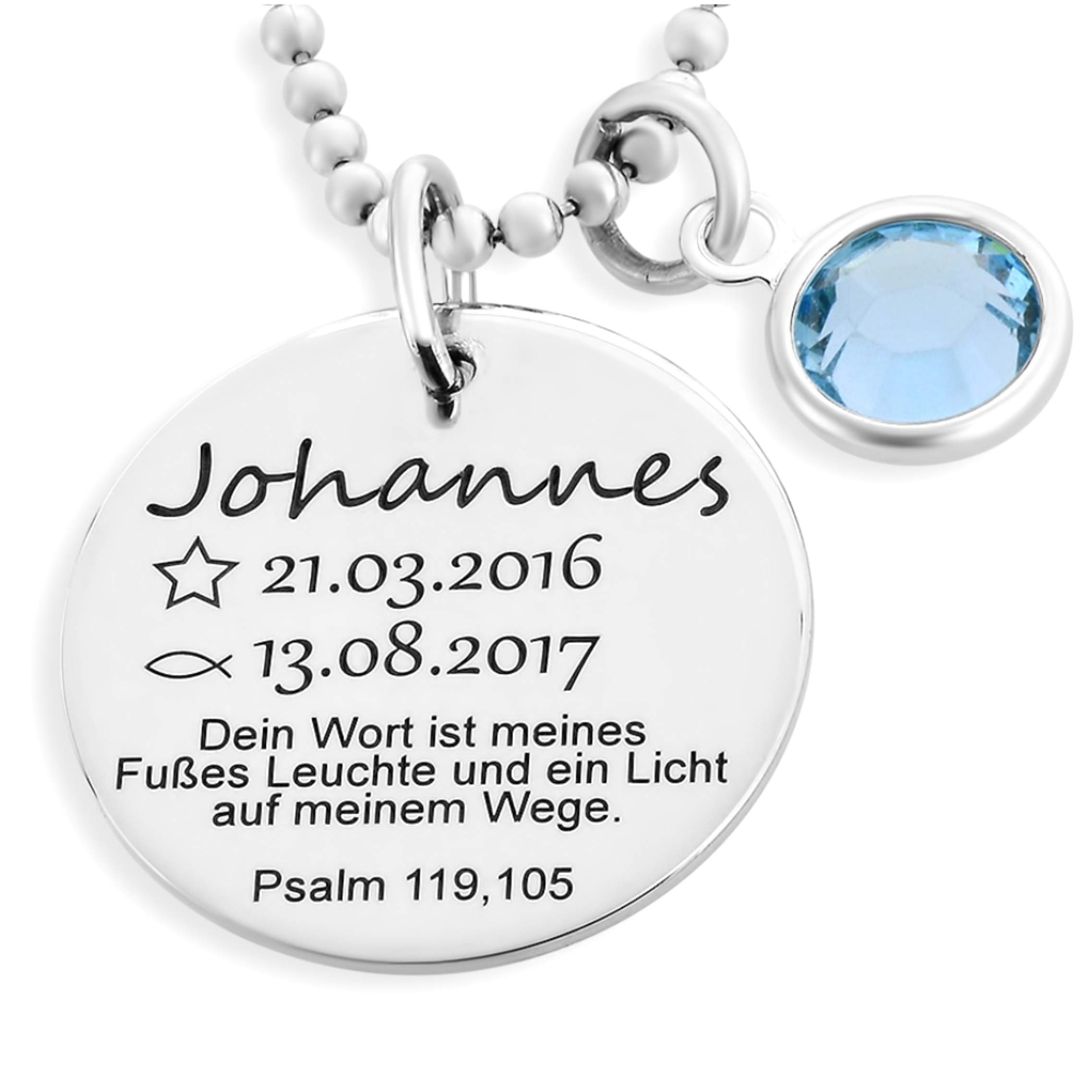 Taufkette 925 Silber Junge Gravur Taufspruch Namenskette Taufe Geburtsstein Taufschmuck Psalm Silberkette Taufspruch Taufe Geschenk Patenkind | HANDMADE IN GERMANY