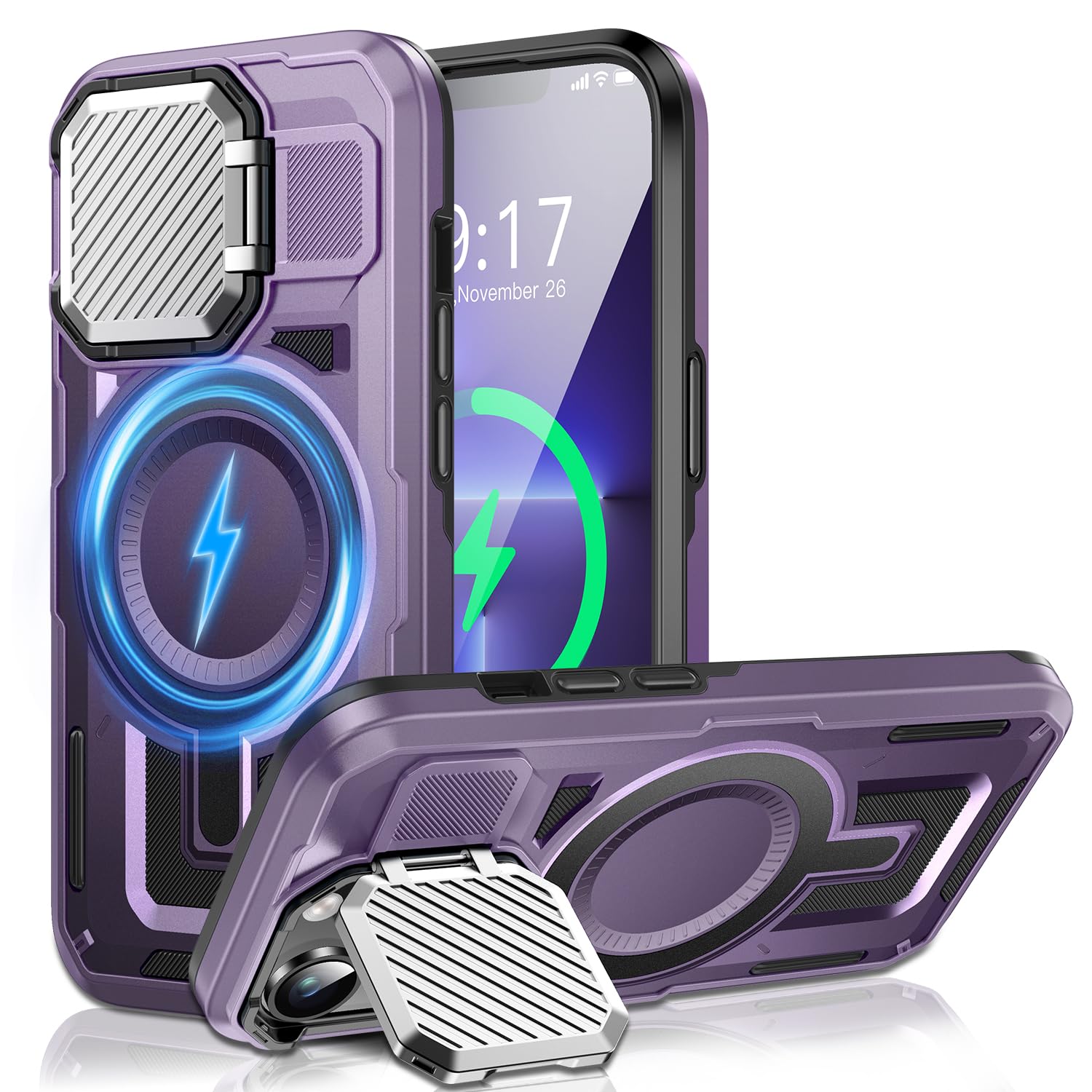 WASTROYAL Camera Stand Case for iPhone 13 Pro, [Compatible with Mag Safe] [Lens Cover] 2024 Version Military Grade Protective Soft Case for iPhone 13