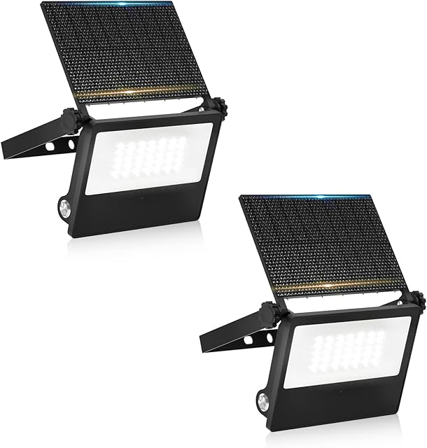 LemonBest Solar Outdoor Lights - Motion Sensor Outdoor Lights IP65 Waterproof Flood Light Wireless 6500K Super Bright Security Lights for Garage Yard Entryways Patio Garden 2 Pack