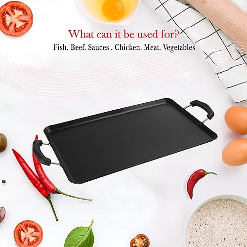 Miniatura 6 de Alpine Cuisine Sartén de aluminio de 19 x 11 pulgadas  Revestimiento antiadherente y resistente al calor  Plancha de estufa de gas para utensilios