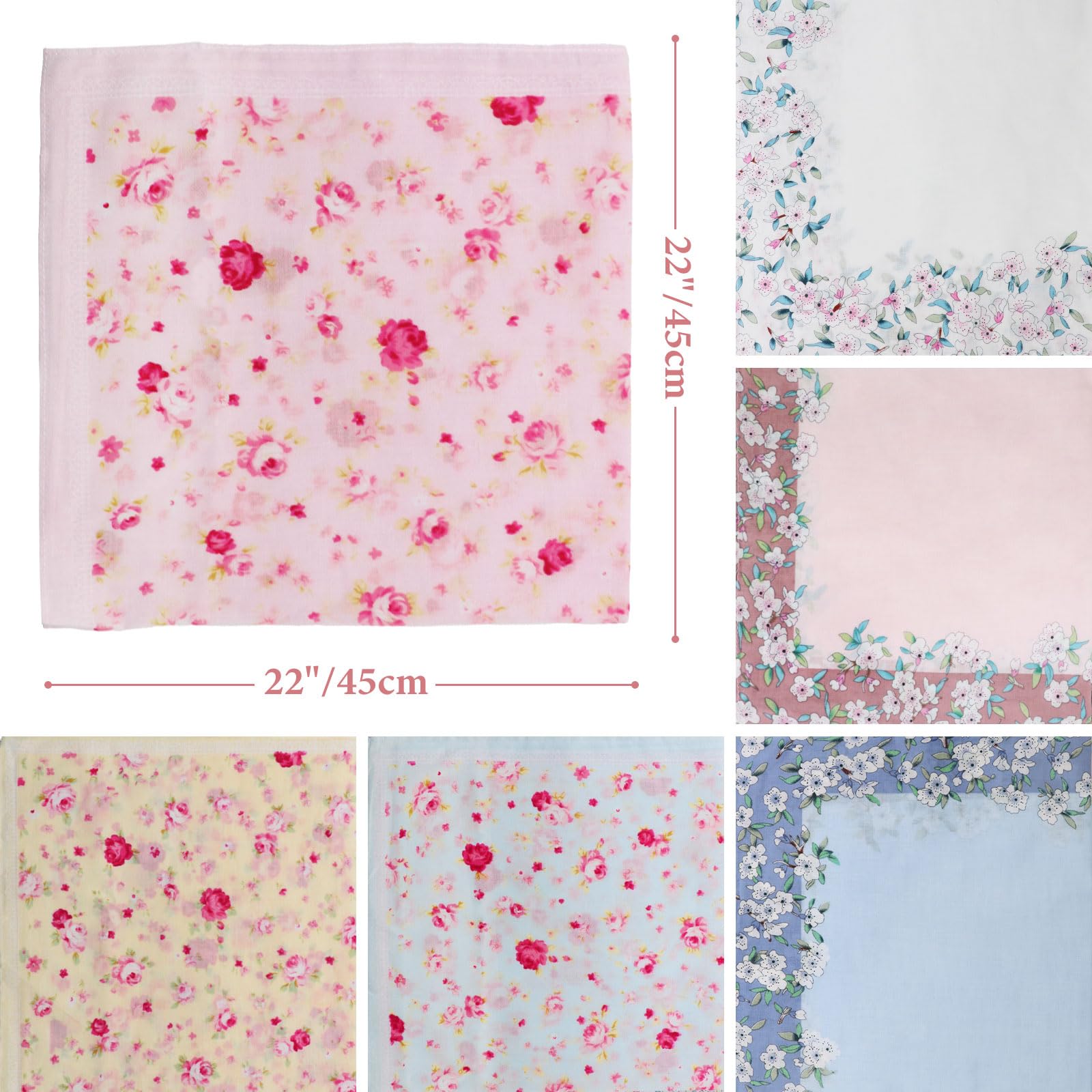 LHXzizizi White Floral Handkerchiefs for Men Women, Ladies Mens Handkerchiefs Womens Hankies for Banquet Wedding Party School (3 Pack)