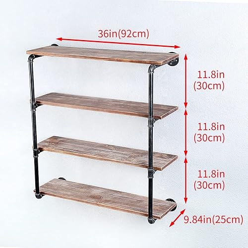 Miniatura 2 de Estantes flotantes para estanterías industriales de pared, estantes de tubería con estante de madera, estante flotante de metal montado en la pared,