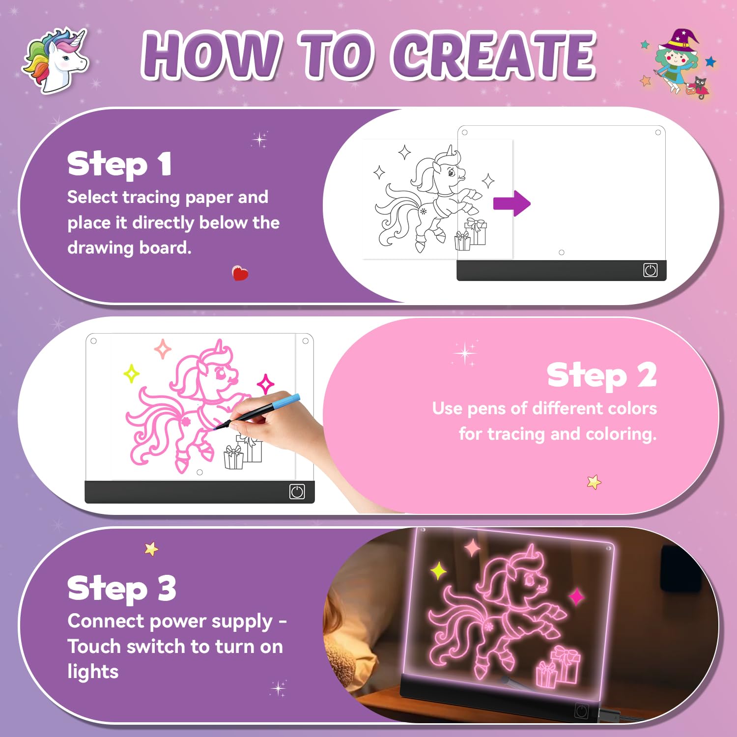 Lumiboards - Tablero de dibujo LED para niños, 7 colores, tablero brillante de garabatos, juguetes para niñas y niños, regalos de cumpleaños de Navidad para niños/nietos, kit de manualidades de 3