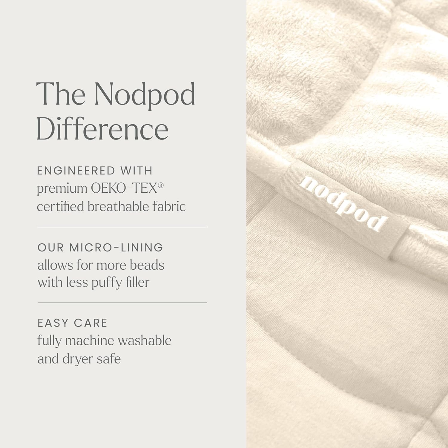 nodpod Body 2,9 kg patentierte kompakte gewichtete Decke, perfekt zum Entspannen, Schlafen und Reisen, Glasperlenfüllung, maschinenwaschbar (73,7 x 61 cm), Knochen