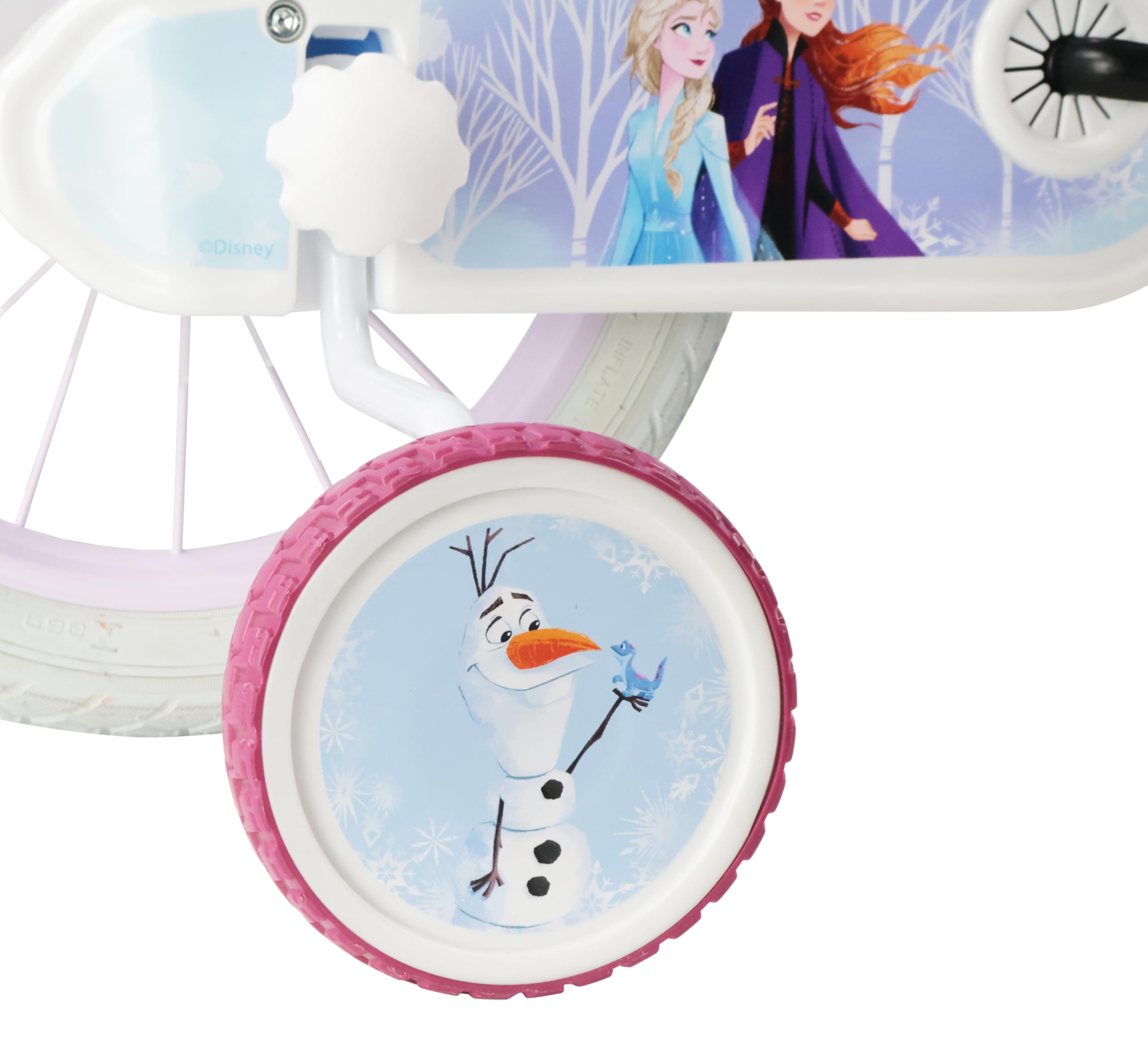 Denver Bike Bicicletta Bambina 14 Pollici Licensed Frozen, 3-5 Anni, Rotelle Removibili, Freni Caliper Anteriore/Posteriore, Telaio Acciaio, Ruote Gonfiabili, Trombetta e Portabambola