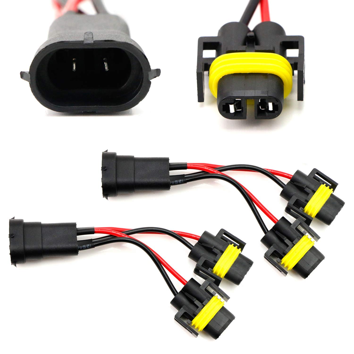 iJDMTOY Black 2-Way Splitter Wires For Headlight/High Beam Quad/Dual Projectors or Headlight/Fog Light Co-Operate Retrofit