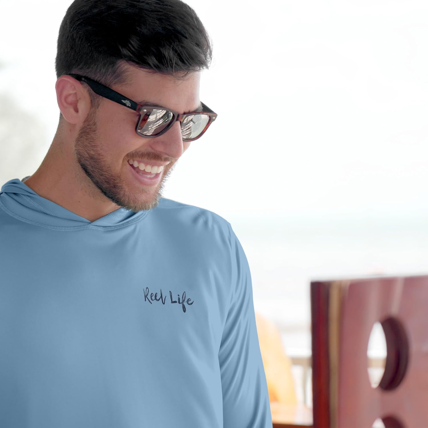 Reel Life UV Long Sleeve Hoodie – Jax Beach Mens Long Sleeve Sun Protection Shirts with Hood